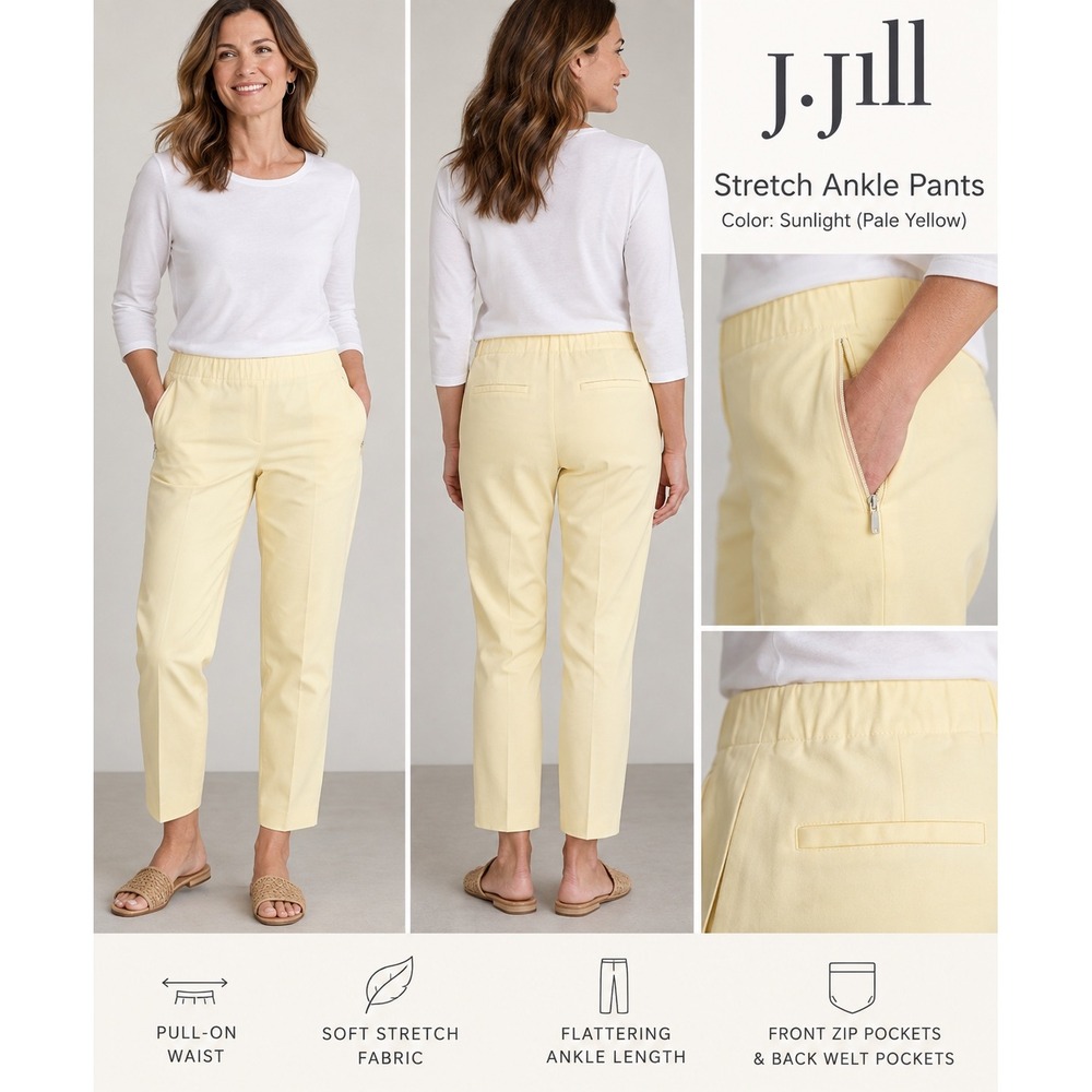 J.Jill Stretch NWT Ankle Pants Sunlight Yellow Pull On Zip Pockets 289771 Size 6